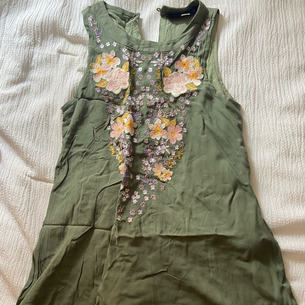 sage green and floral mini dress